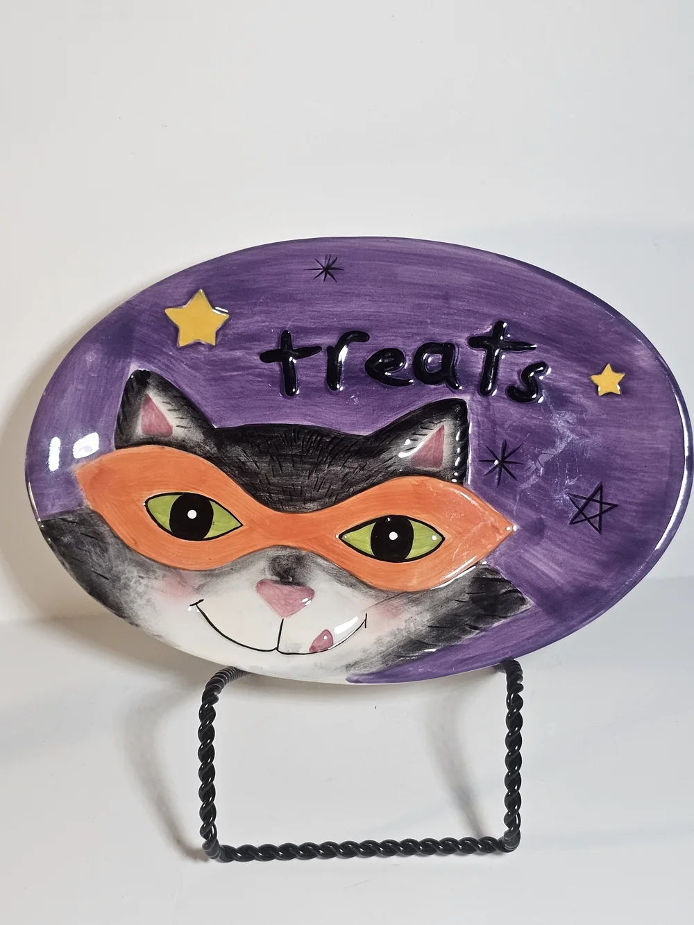 Fitz & Floyd Halloween Treats Cat Appetizer Plate Oval Candy Dish Purple Ceramic